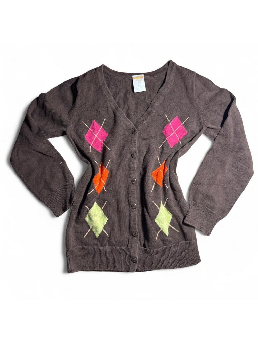 Gymboree Brown Children's V-Neck Preppy Argyle Knit Cardigan Size 5-6
